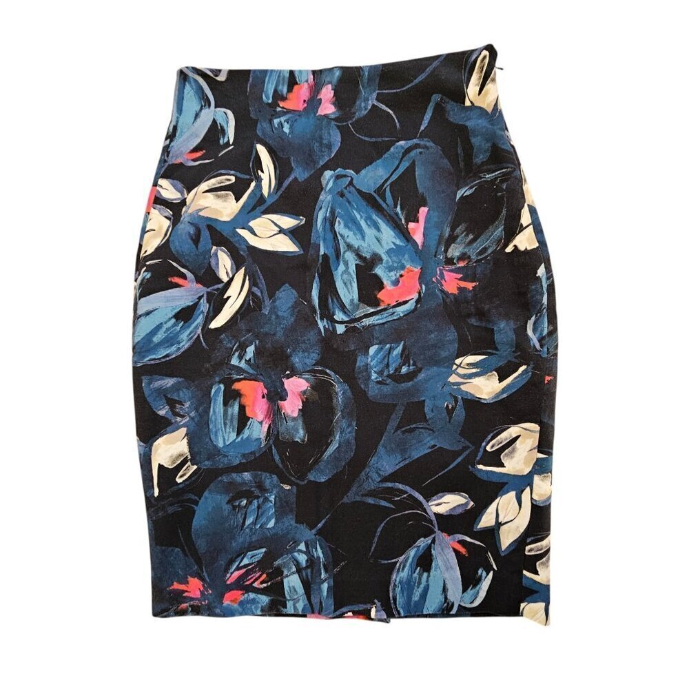 RW & CO Blue Floral Pencil Skirt Sz 6